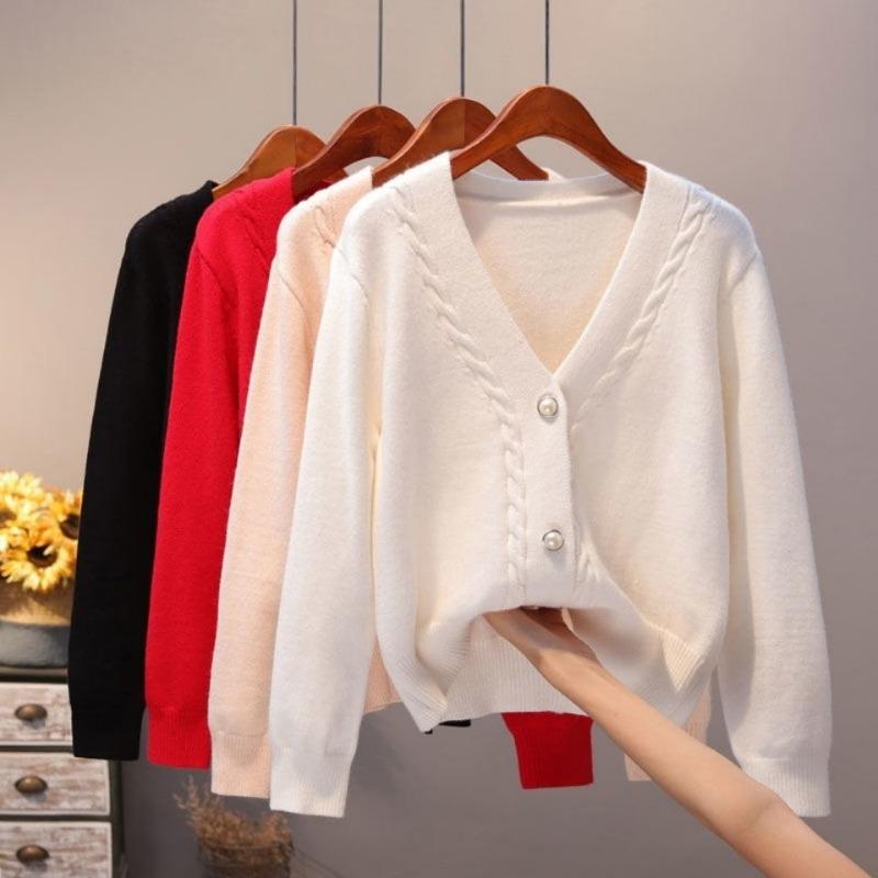 Fashion Women Solid Cardigans Knitted Sweaters Autumn Winter Long Sleeve V-Neck All-match Button Casual Korean Jersey Coats 2026