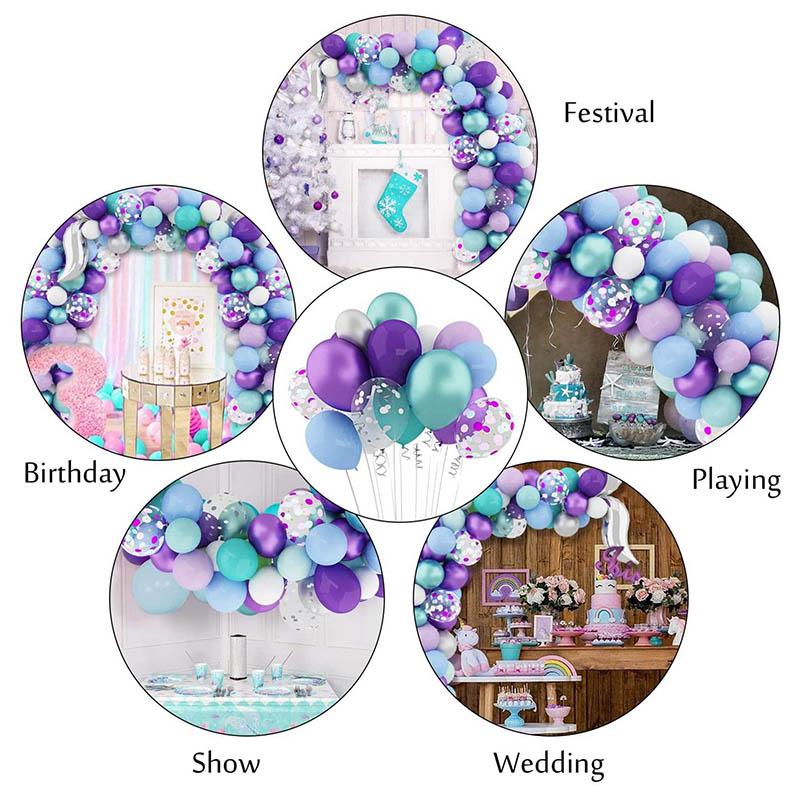 T02C!Mermaid Balloon Garland Arch Kit Long Green Purplee White Confetti Latex Balloons Theme Girl Birthday Party Supplies