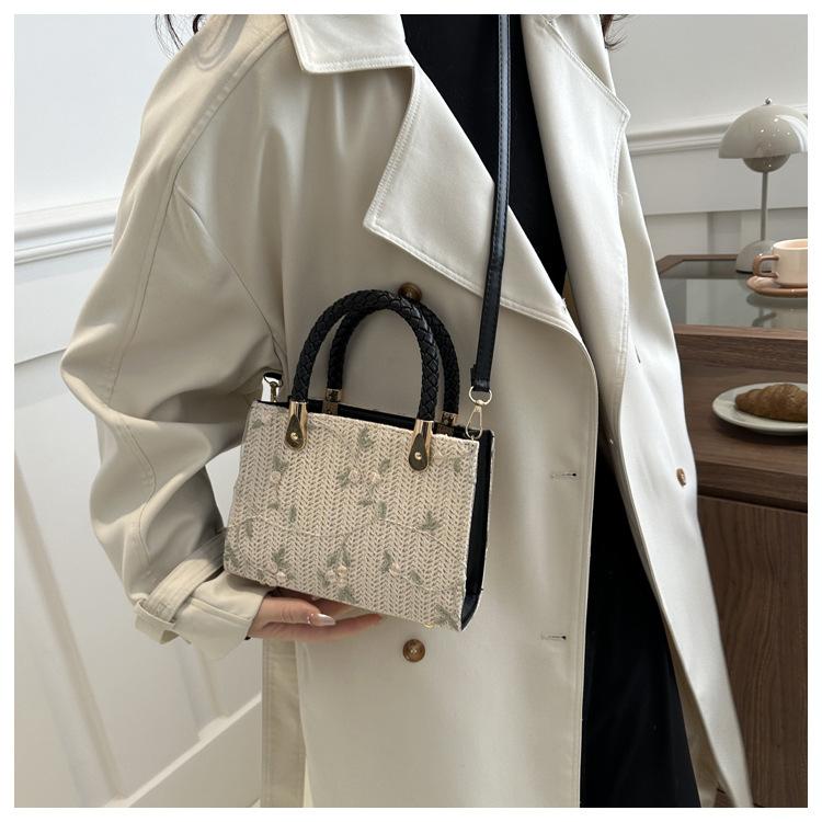 Korean Style Woven Straw Tote Bag Small Shoulder Crossbody Handbag for Women CLE