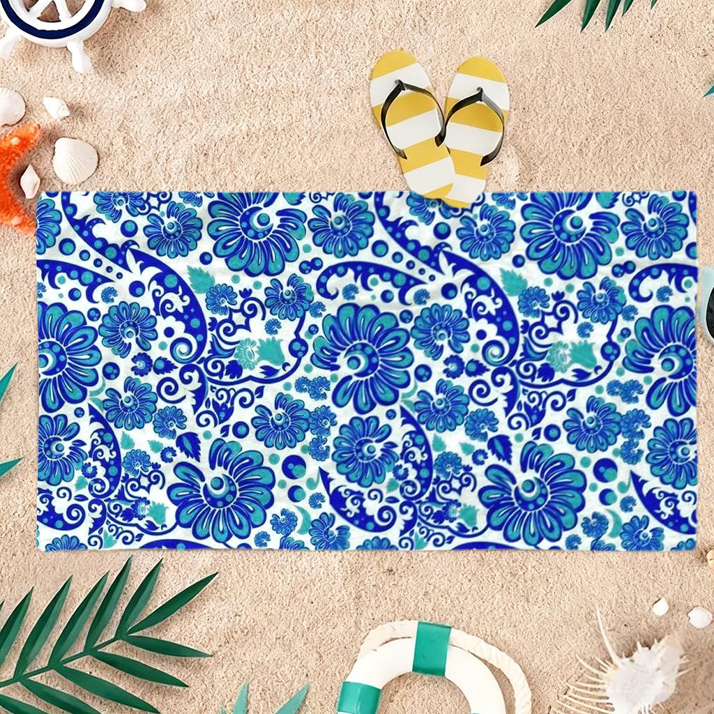 1PC Patterns of Chinese Porcelain Beach Towel Quick-drying Towel Suitable for Seaside Pool Camping Vacation Yoga For Family
