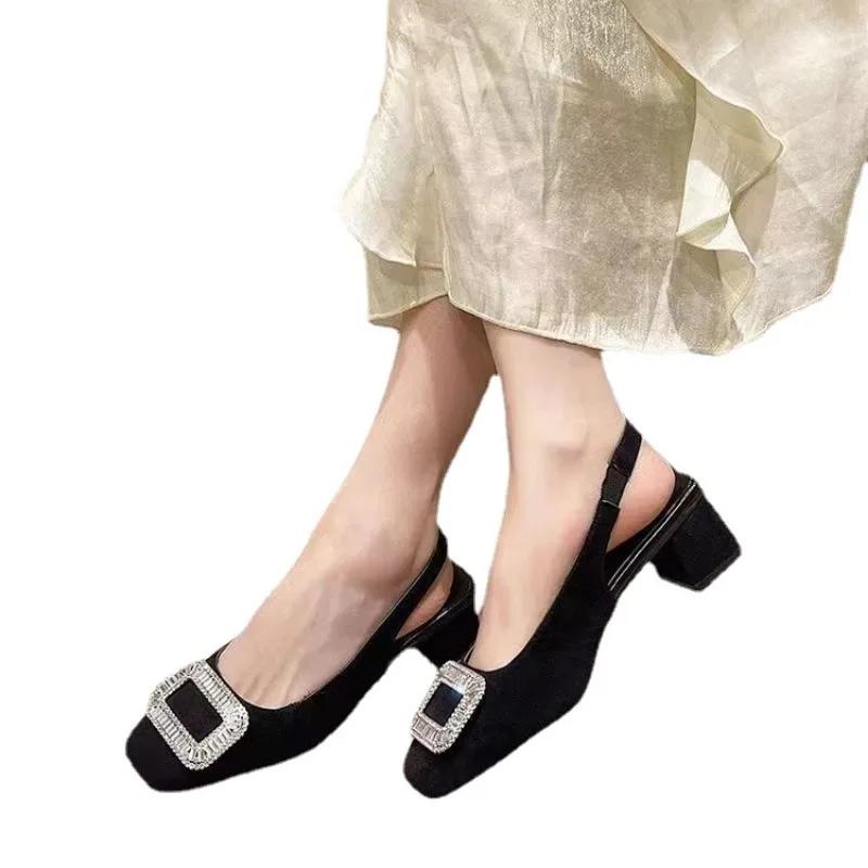 2024 Mode Femme Talons Hauts Or Mules Talons pour Femmes Chunky Strass Élégant Chaussures Slingback à Talons Fête Mariage Escarpins