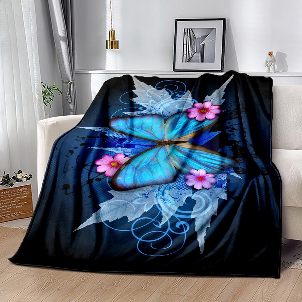 1pc Colorful Butterflies Flowers Blanket Soft and Warm for Sofa Office Camping Travel Livingroom Great Gift for Friends and Family Comfortable