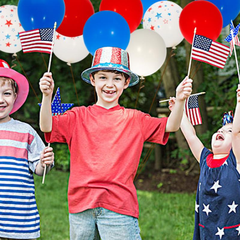 Fidgetkit 12-Inch Star Printing Latex Balloon(100 Pieces), Red, Blue, White, and Star Balloons for