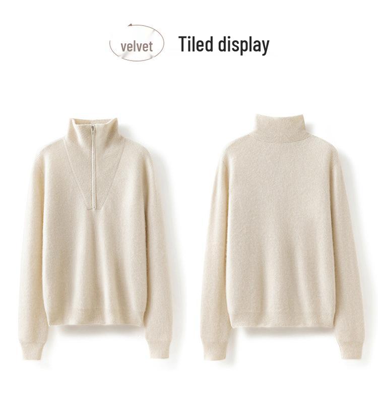 Women's Cashmere Bobble Stitch Half-High Collar Zipper Cardigan