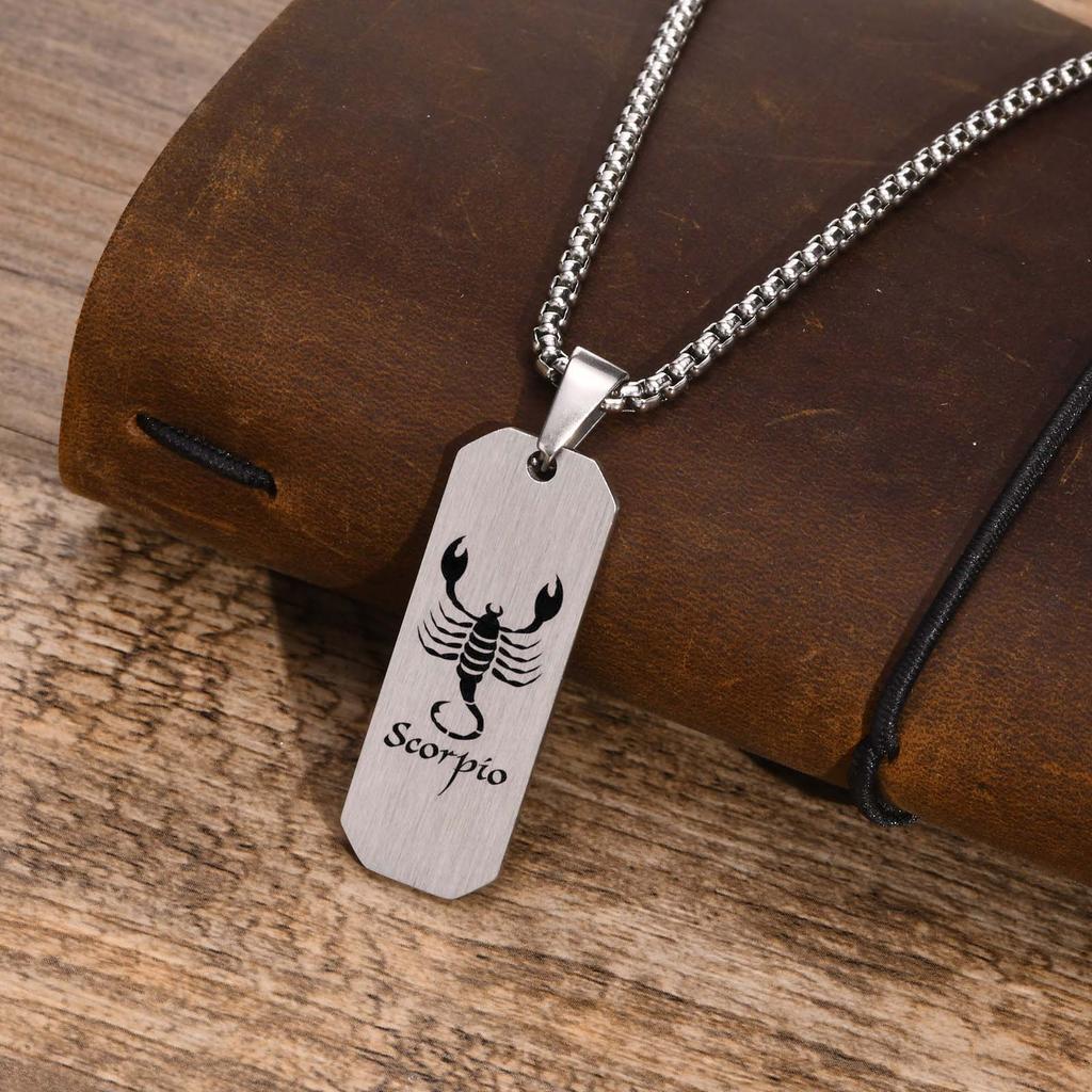 Free Personalized Custom 12 Zodiac Constellation Horoscope Sign Bar Necklaces for Men,Waterproof Stainless Steel Pendant Collar