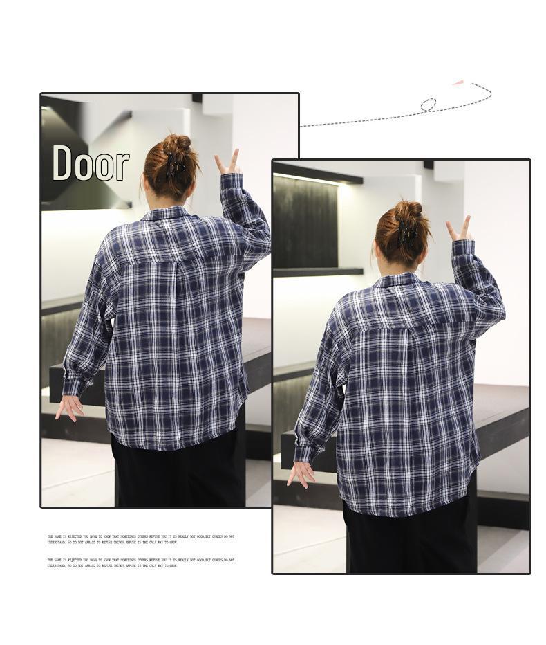 2025 Autumn Plus Size Plaid Shirt: Loose, Casual, Versatile Retro Top