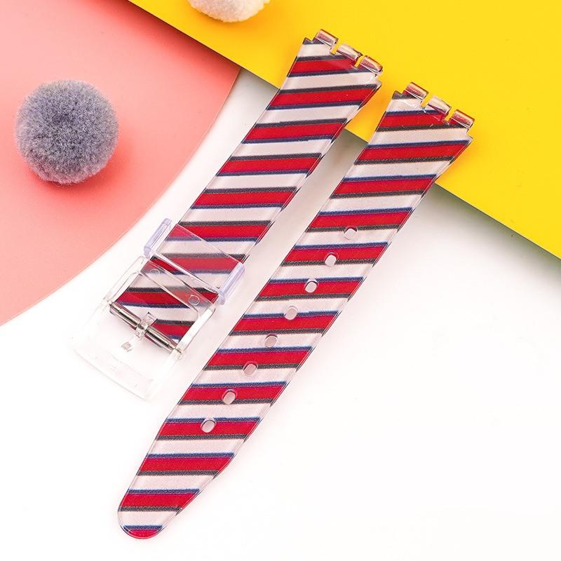 

16 мм 17 мм 19 мм ПВХ силиконовый печатный ремешок для браслета серии Swatch водонепроницаемый спортивный браслет мужские и женские часы аксессуары 19mm красный/белый