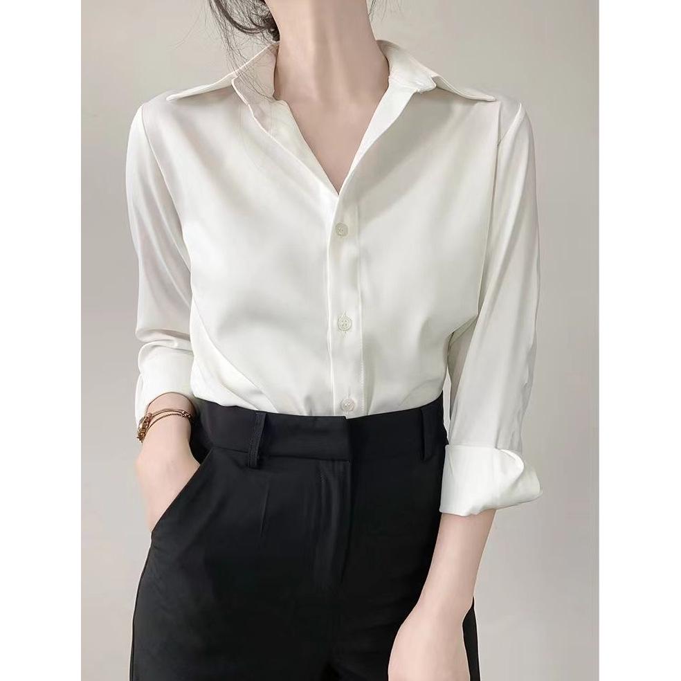Women's Designer Long Sleeve Silk Shirt - Versatile & Stylish for Spring/Autumn 2026