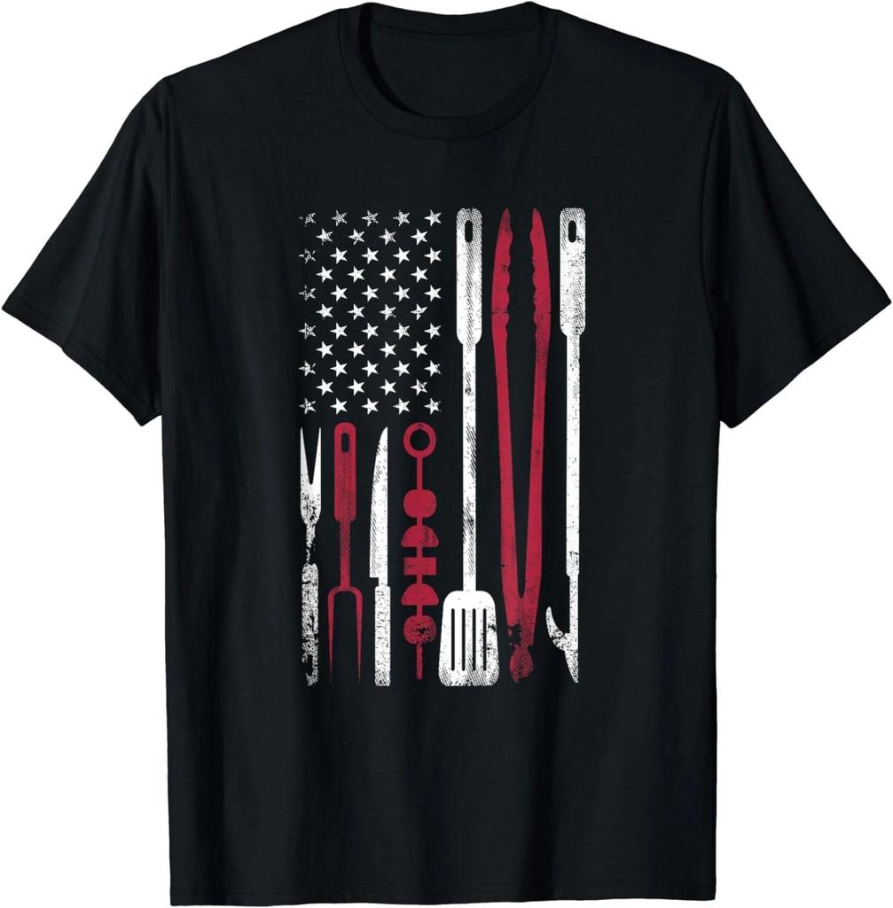 Lustiges Barbecue-Rauch US-Flagge 4. Juli BBQ-Werkzeuge Grillgeschenk Unisex T-Shirt