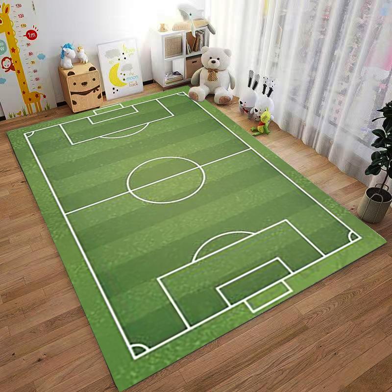 Soccer Field Pattern Carpet with White Line Design and Sports Style Theme Suitable for use as an anti-slip game mat for living room and bedroom sofas