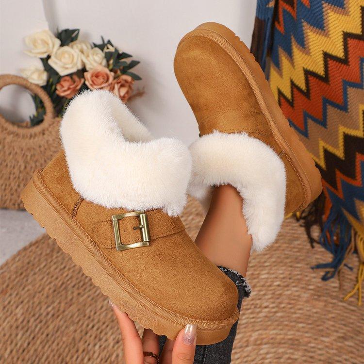 Snow boots women's fur integrated winter new fashion short tube fleece thickened lazy pedal