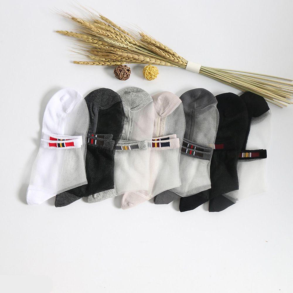 Summer Men Transparent Glass Silk Ultra-Thin Cotton Short Crew Short Socks Invisible Socks