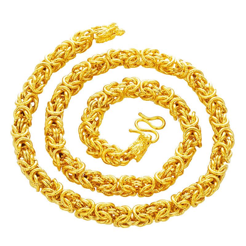 Vietnamese Gold Sand Men's Cloth Dragon Head Necklace, Vietnamese Gold Sand Jewelry, Brass Plated with 24K Gold Necklace