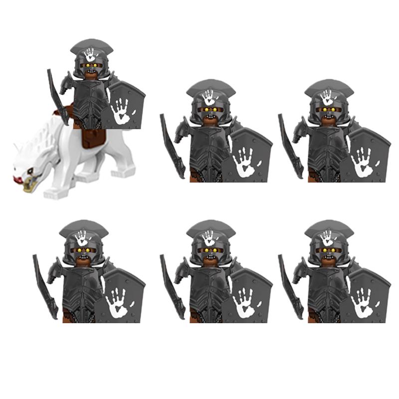 MOC Středověké Vojenské Stavební Kostky Elfský Bojovník Ork Rohan Gondor Rytíř Sada Postav Zvířecí Armáda Zbraň Luk Kuše Hračka