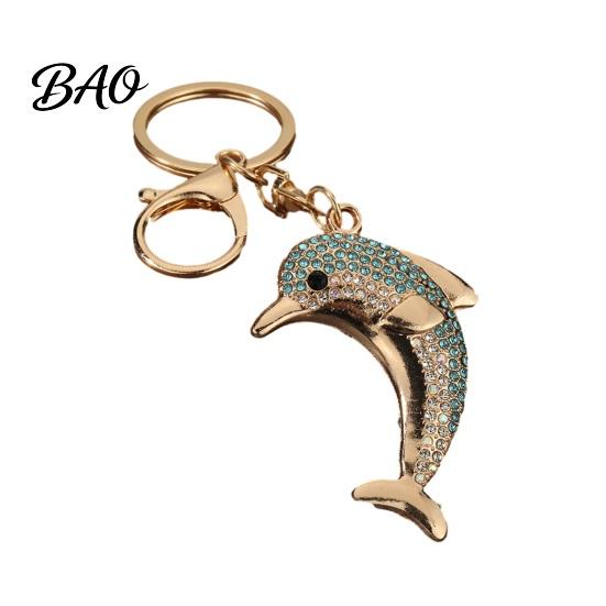 Rhinestone Pendant Keychain Pendant, Sparkling Rhinestones Dolphin Shape Keychain, Electroplated Surface Durable Charm Key Holder with Ring