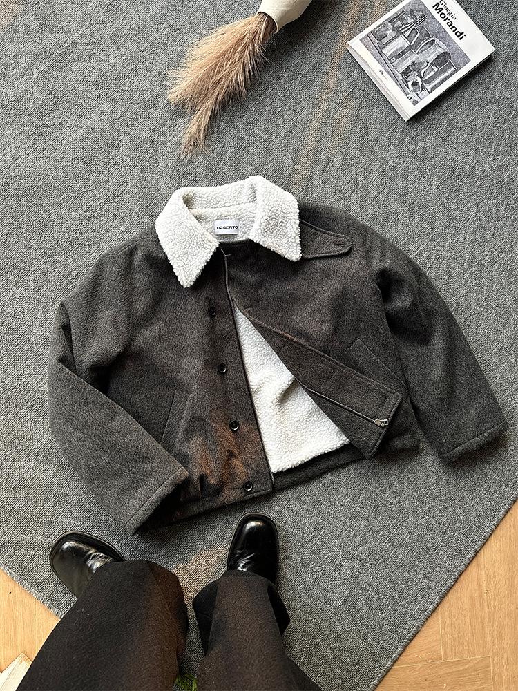 Унисекс Ретро Теплая Хлопковая Куртка из Искусственной Овчины с Меховым Воротником-стойкой XXL