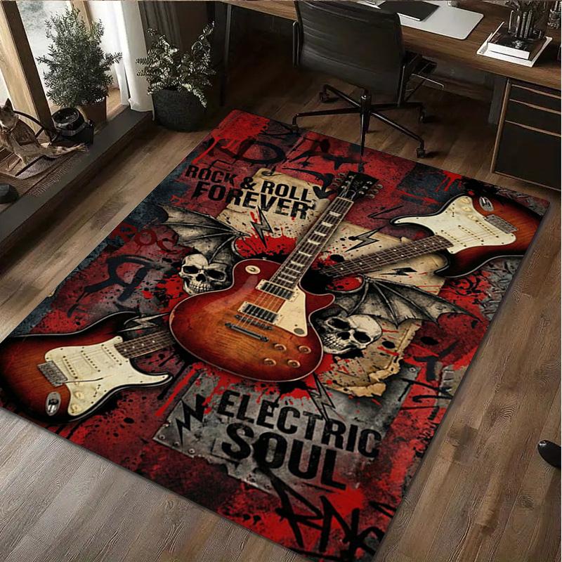 1Pc Guitar Print Rug - home decoration Carpet For Living Room Bedroom Flooring Computer Chair Area Rug