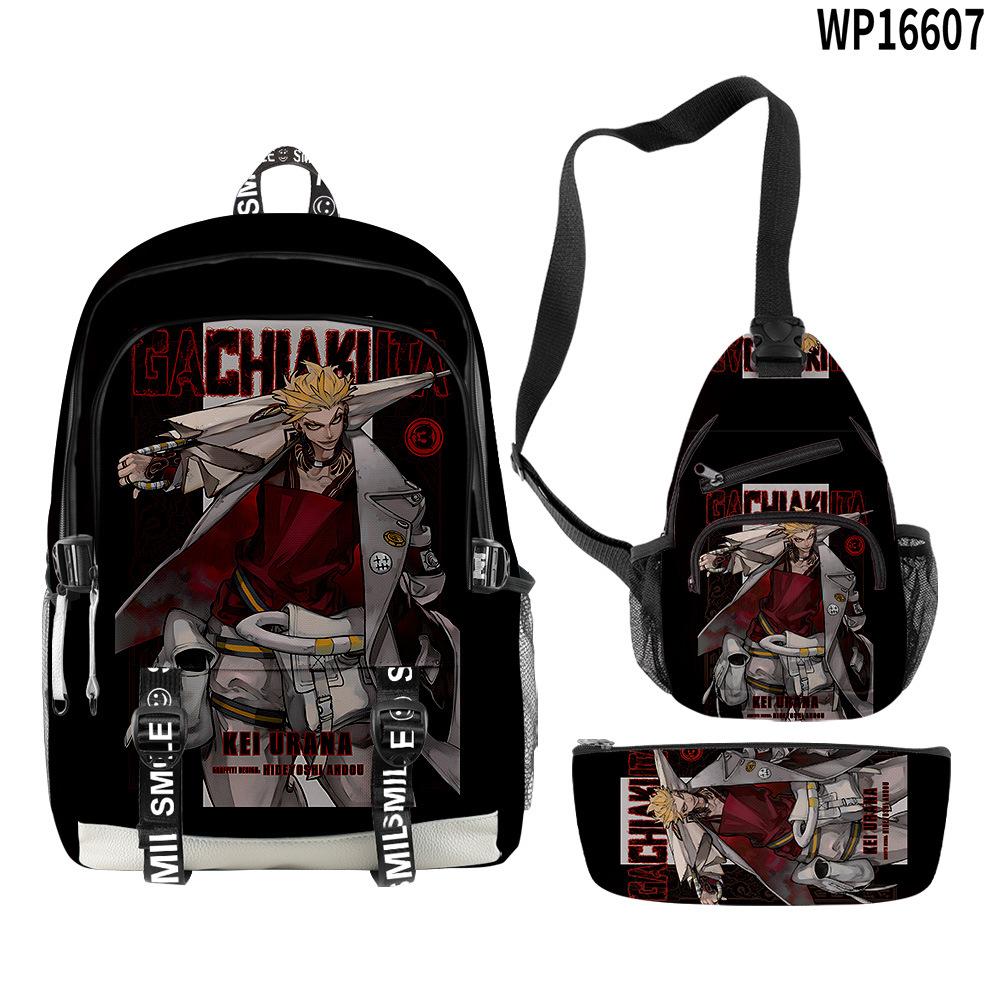 Favored Distinctive Metal Family Anime 3D Design 3pcs/Set Learner Bags Everyday Laptop Everyday Backpack Sling Carry Tote Pencil Pouch