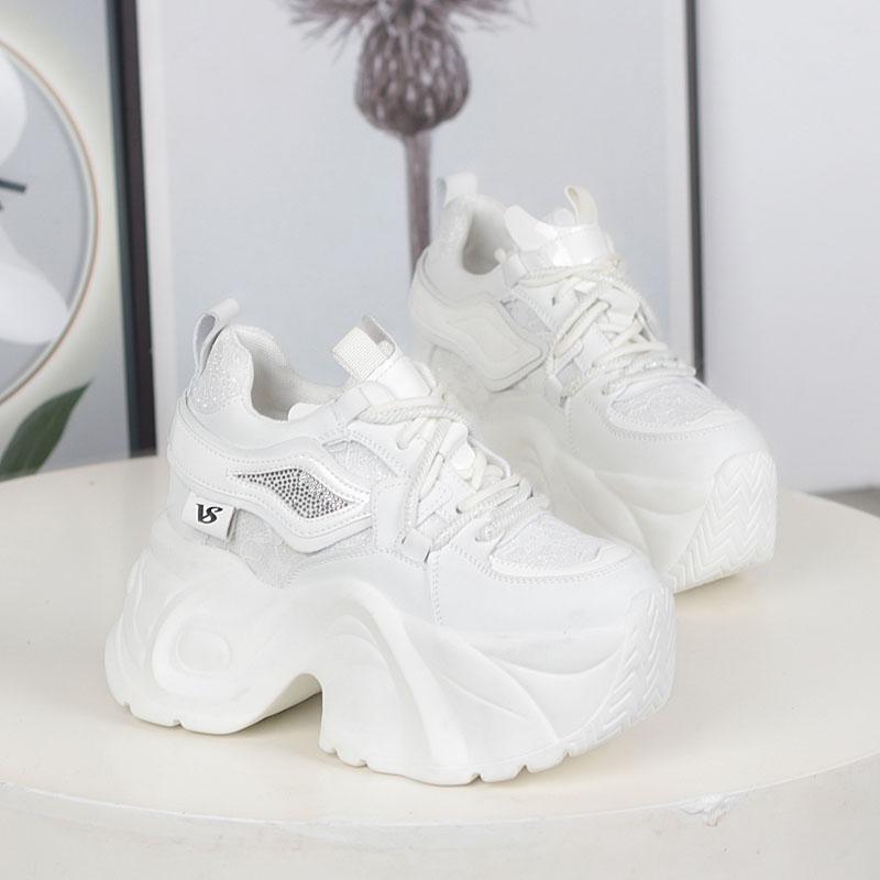 Fashion NEW Women Casual Platform Sneakers 12CM High Heels Winter Sports Leather Shoes Bling Trainers Chunky Boots Zapatillas Mujer