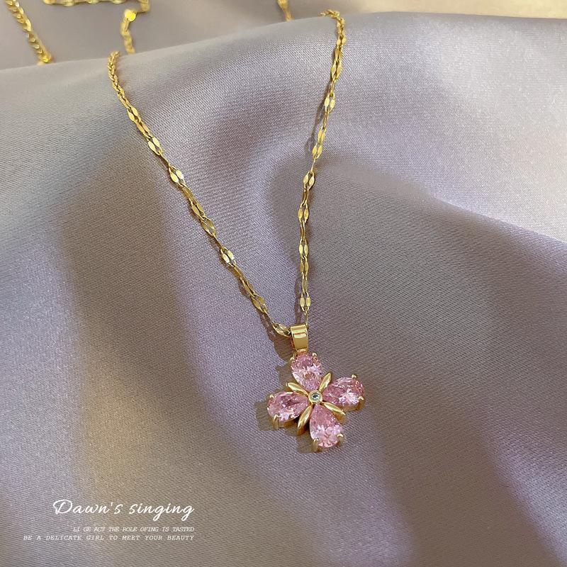 316L rustfritt stål koreansk trendy søt rosa hjerte halskjede for kvinner jenter Elegant zirkon slange kjede choker krage smykker