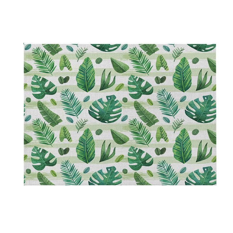 Natural Linen Placemat Set Tropical Plant Print Heat Resistant Table Mat Dining Kitchen Nordic Style Square