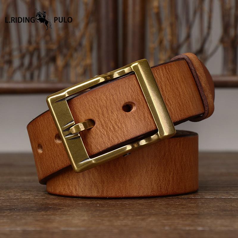 Retro-Stil Dickes Oberleder Rindsleder Gürtel mit Kupferschnalle, Herren Echtes Leder, Trendig und Vielseitig, Robuster Herren Jeans Gürtel
