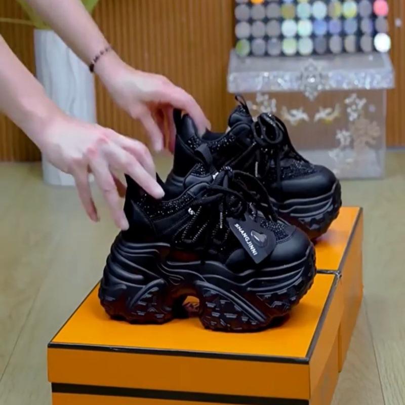 

Женские кроссовки на платформе, роскошные хрустальные повседневные туфли, увеличивающие рост на 10 см, спортивная обувь для женщин, вулканизированная обувь на толстой подошве 37