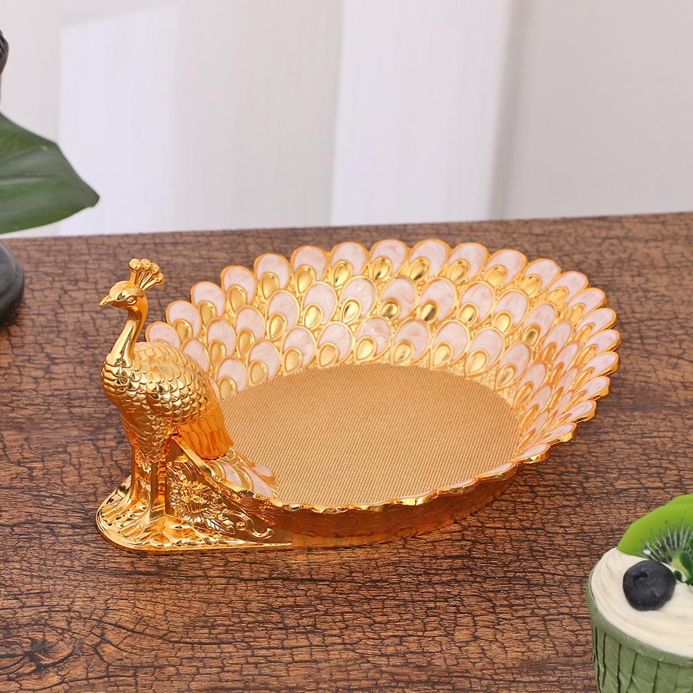 Peacock Snack Plate Metal Fruit Plate Snack Plates Fruit Bowl Storage Tray Decorative Plates Candy Bowl Dried Fruits Box Dish