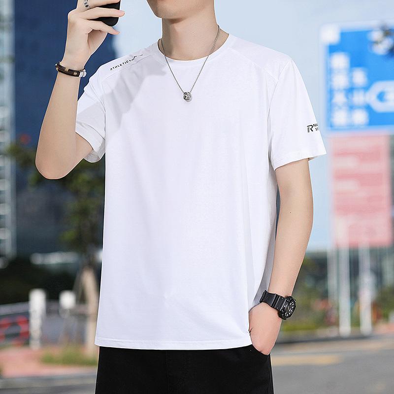 Camiseta de Manga Corta de Seda de Hielo para Hombre Verano Holgada Cuello Redondo Fina Secado Rápido Casual Deportes Top de Verano