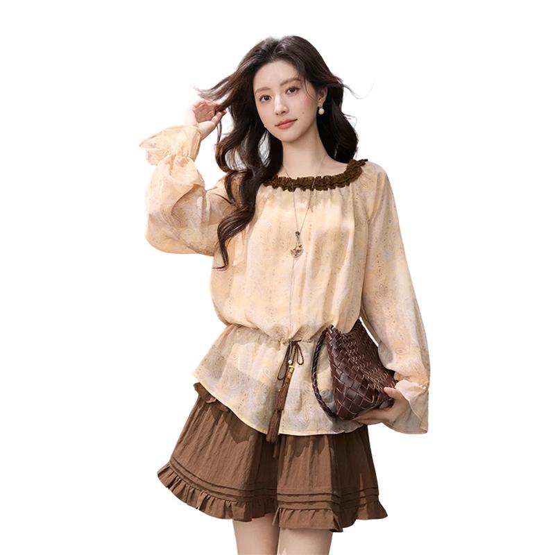 

Mishow Floral Ruffled Drawstring Blouse L