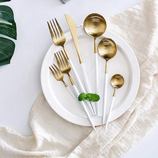 Minky Besteck Besteckset Gold Stilvolles Geschirr Edelstahl Dinner Besteckset Messer Löffel Gabel Set Steakmesser Tafelmesser Dessertlöffel Pasta
