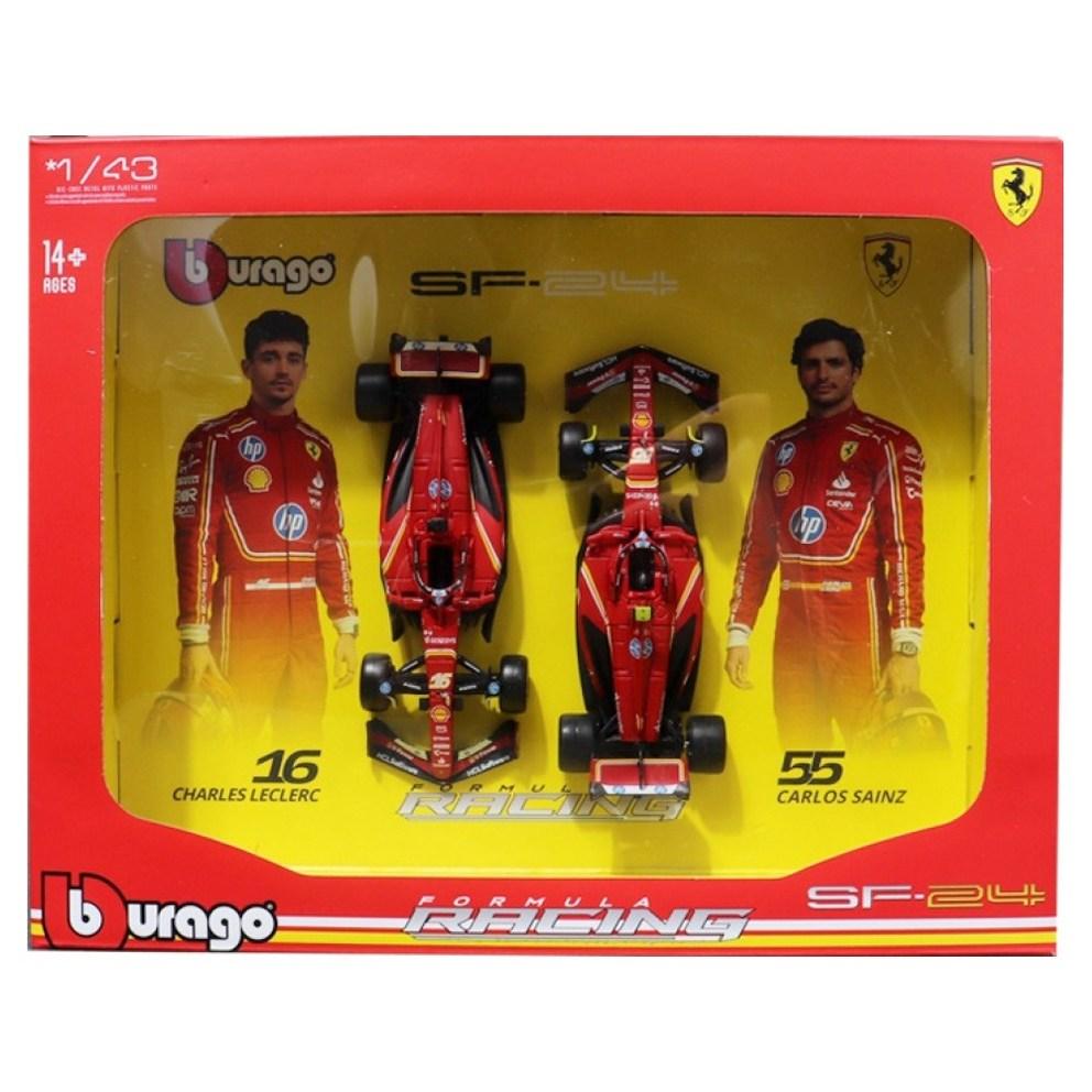 

Ббураго 1:Набір моделей гоночних автомобілів Ferrari Formula F1 SF24 Diecast - № 16 та № 55