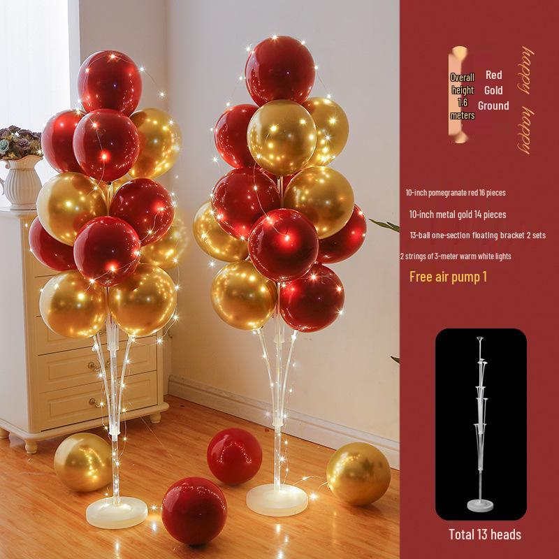 Anniversary & Birthday Balloon Column Decorations: Event Scene Layout with Floor and Background Balloons