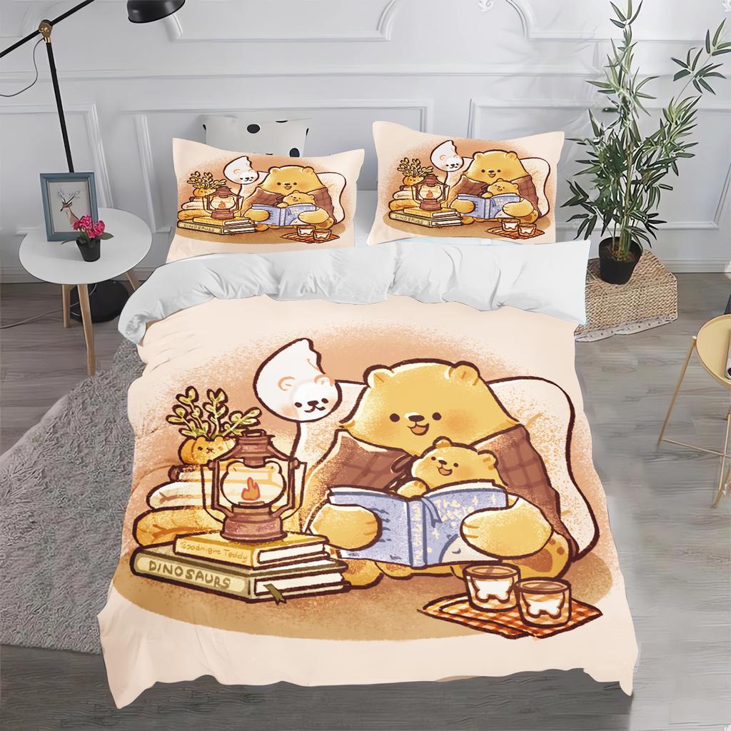 Cute Bear Cartoon Duvet Cover Home Printed Pillowcase Set Adult Bedroom Children Comforter Bedding