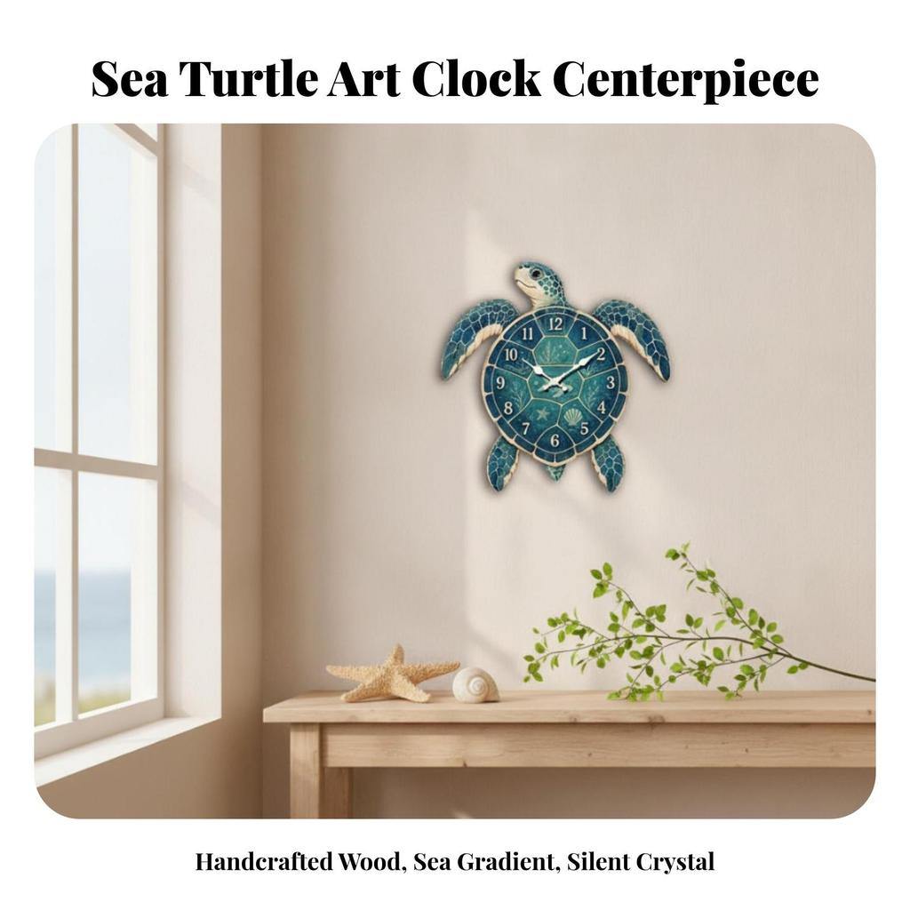 Wall Clock Coastal Turtle Easy to Hang for Bedroom