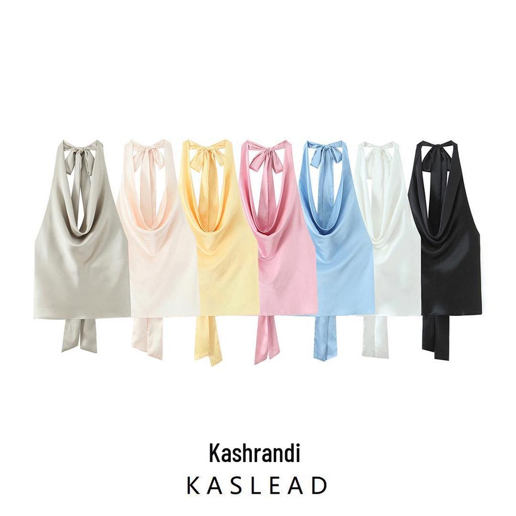 2025 Spring Women's European & American Halter Neck Silk Satin Top - Fashionable & Elegant