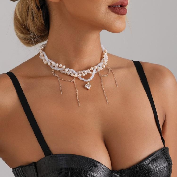Nastavitelný náhrdelník se srdíčkovými třásněmi, vícevrstvý design, stylový pro dámy, dámské elegantní party doplňky