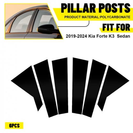 

6x Pillar Posts Door Window Cover Trim Set For Kia Forte -2024 Sedan Black