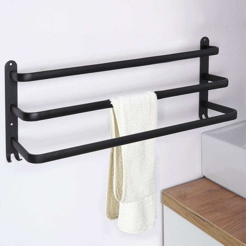 Badezimmer Wand-Handtuchhalter, Metall, Schwarz + Haken, 60 cm