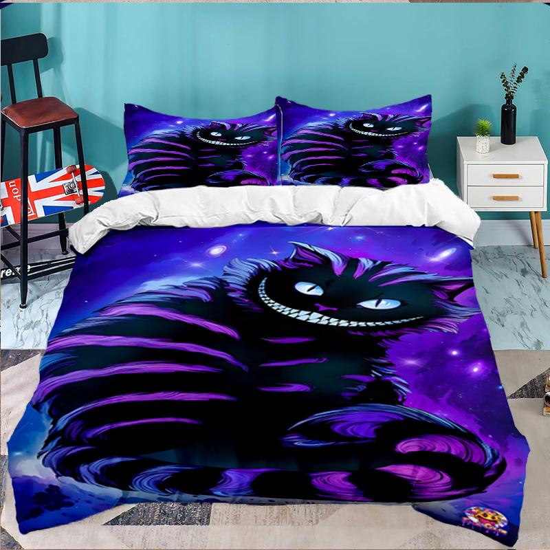 3PCS WonderlCat Fantasy Bedding set,Ideal For1pc Duvet Cover And 2pcs Pillowcases Perfect for Christmas gift,Ideal for Bedroom, Dormitory