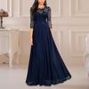 Bridesmaid Dress for Women Lace Patchwork Formal Gowns Crew Neck