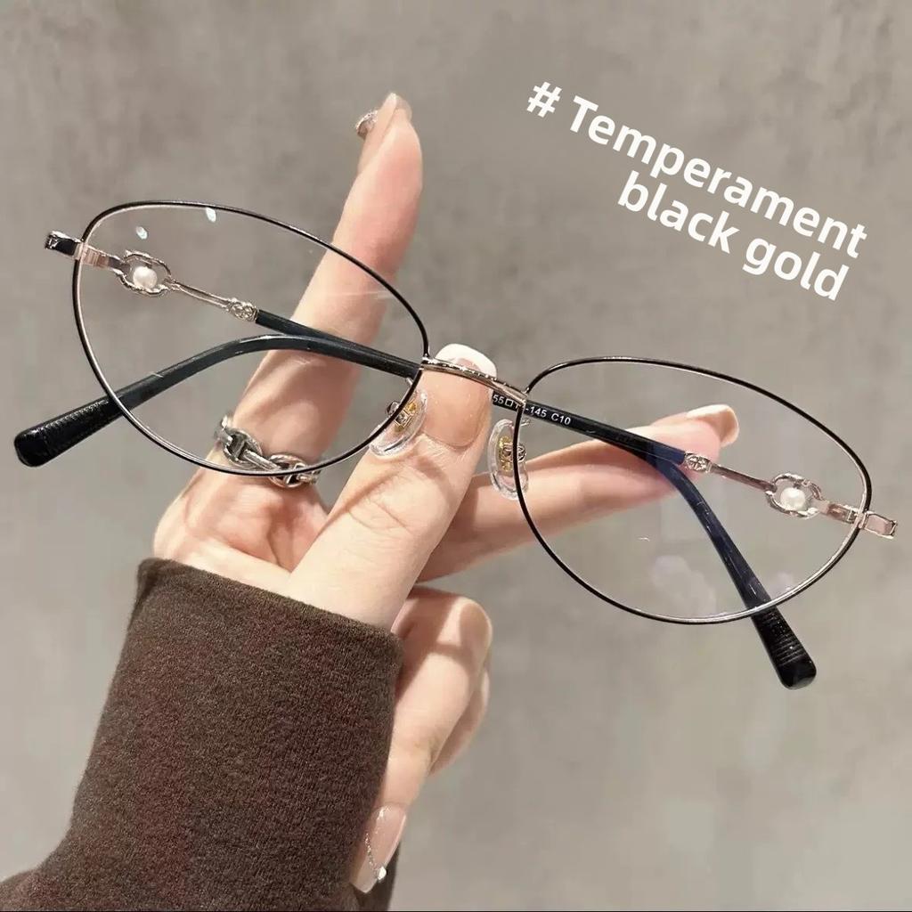 Blaulichtfilter Brille Ultraleichte Metallbrille Damen Katzenauge Vintage Perlmutt Flachlicht Brillenrahmen für Damen