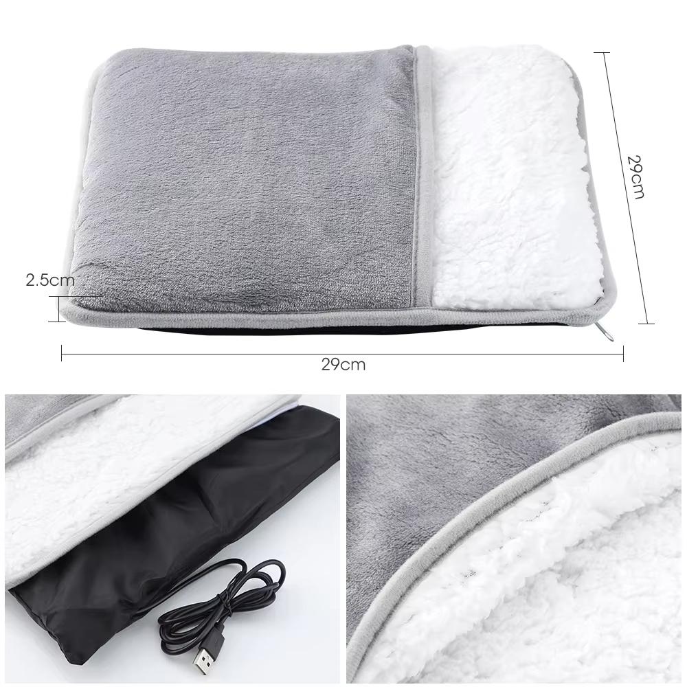 Portable USB Electric Foot Heating Pad Washable Soft Plush Foot Heater Winter Warming Mat for Bed Under Desk Home