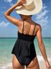2025 European & American Women's Sexy Halterneck Tummy Control Black Two-Piece Bikini Skirt