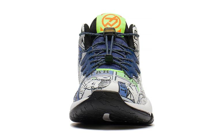 Li Ning YOUNG Slip Resistant Cushioning Abrasion Resistant Mid top Basketball Shoes White Blue Teenagers YKBS088-5