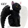 Durable Resin Cat Statue Halloween Figurine, Witch Hat/Moon/Pumpkin/Skull Black And White Ornament for Tabletop, Mantel, Shelf, Desk Decor Moon Skull