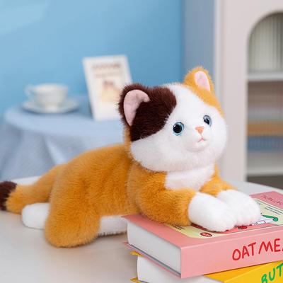 Homehalo Realistische Plüschkatze Stofftier Super Flauschiges Katzen-Körperkissen mit beschwertem Bauch Beruhigendes Körperkissen Lustiges Weihnachtsgeschenk Tier, Niedlich, Perlen,