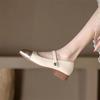 French shallow soft leather single shoes 2025 new fashion temperament square head small fragrant leather shoes versatile Mary Jane women's shoes