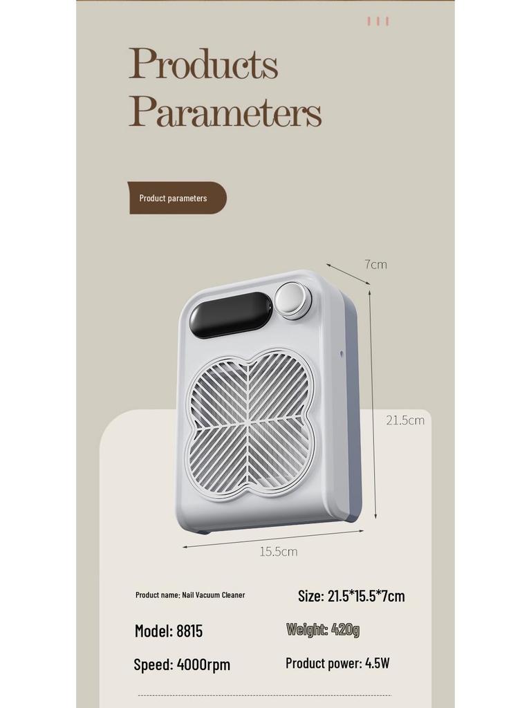 Adjustable Speed Nail Dust Collector with Circulating Filter for Home Manicure