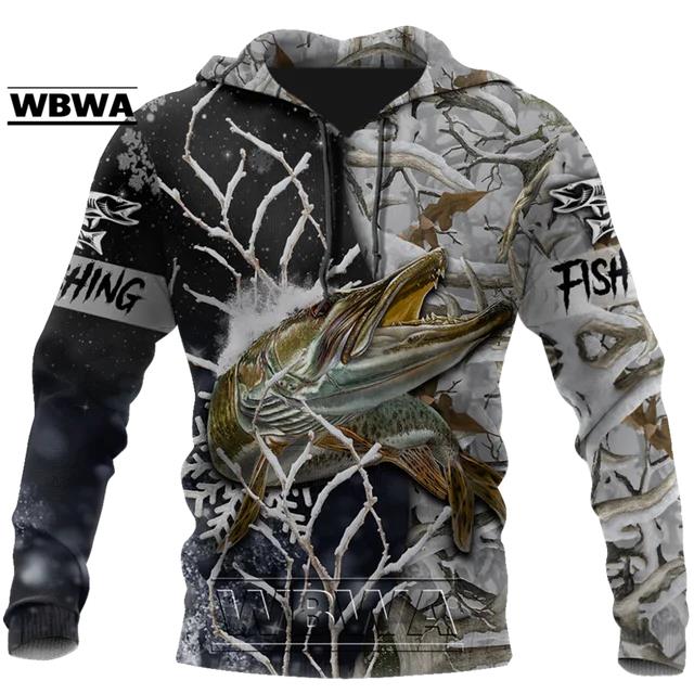 Autumn 3D Fishing Printed Hoodies Fashionable Casual Sports Long Sleeved Men's Hooded Sweatshirts